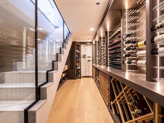 The Brentwood Glass Estate Cellar, a 1,443-bottle wine cellar in a Brentwood, CA estate