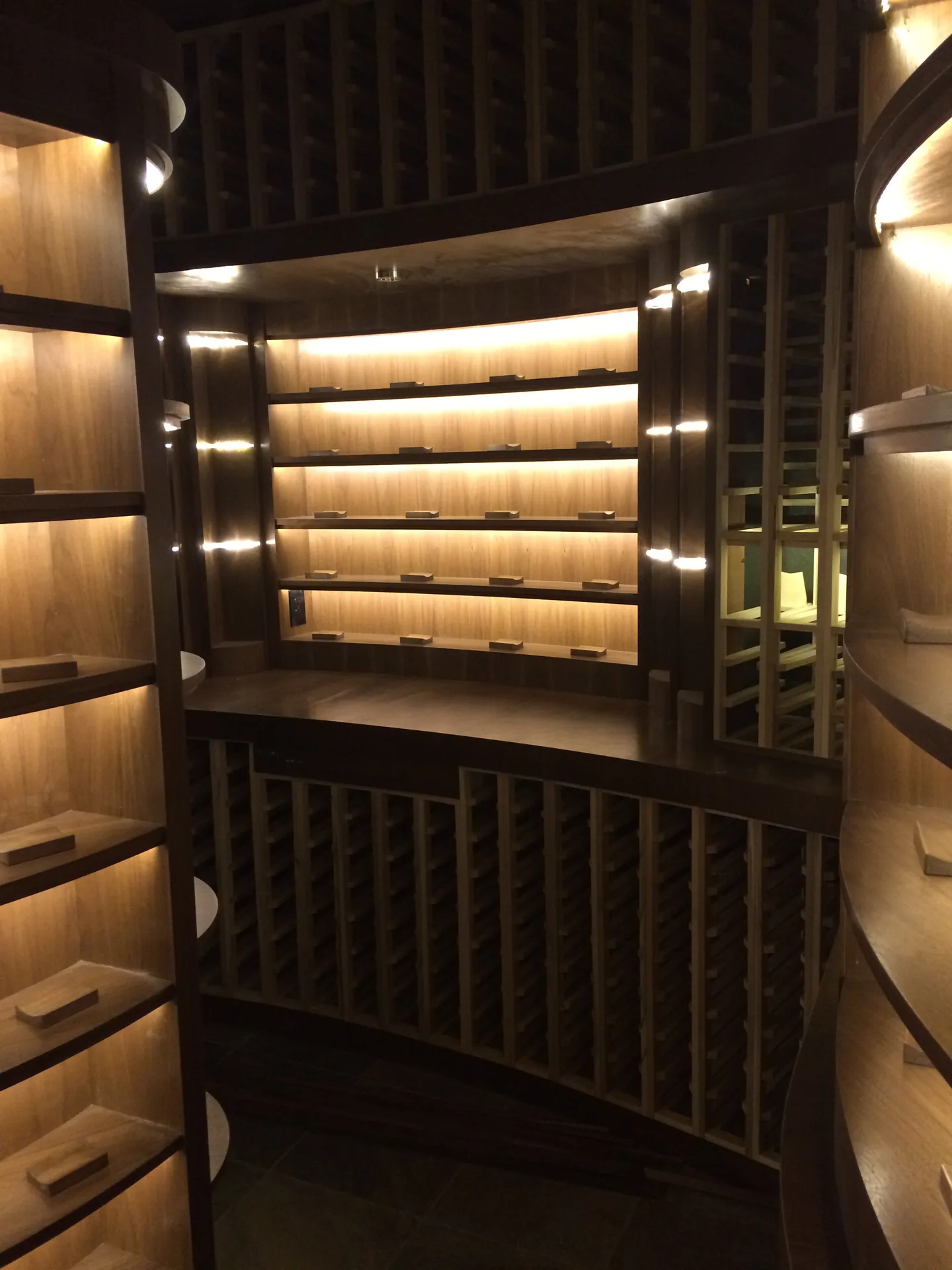 Close-up of the Curve Racking wine cellar system
